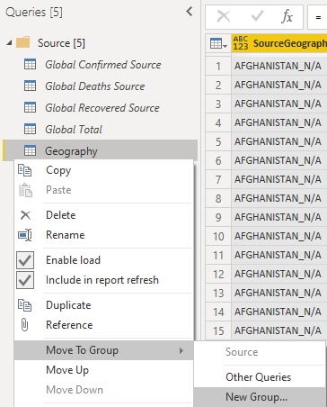 Move Geography to a new Loaded Tables query group